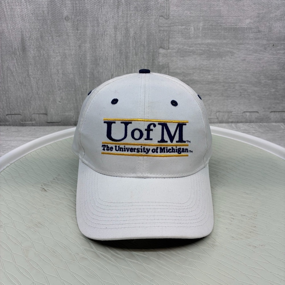 Vintage‎ Michigan Wolverines Hat Cap Snapback White The Game 3 Split Bar Logo
